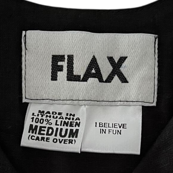 Flax Lagenlook Short Sleeve Split Neck 100% Linen Top Black Size Medium - Picture 4 of 5